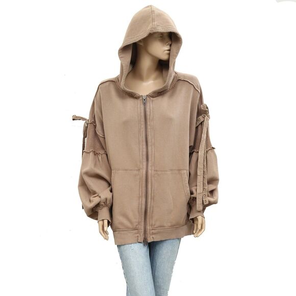 Free People Bow Girl Sweatshirt Hoodie Jacket Top Oversized Cotton S NWT 283838 - Picture 5 of 11